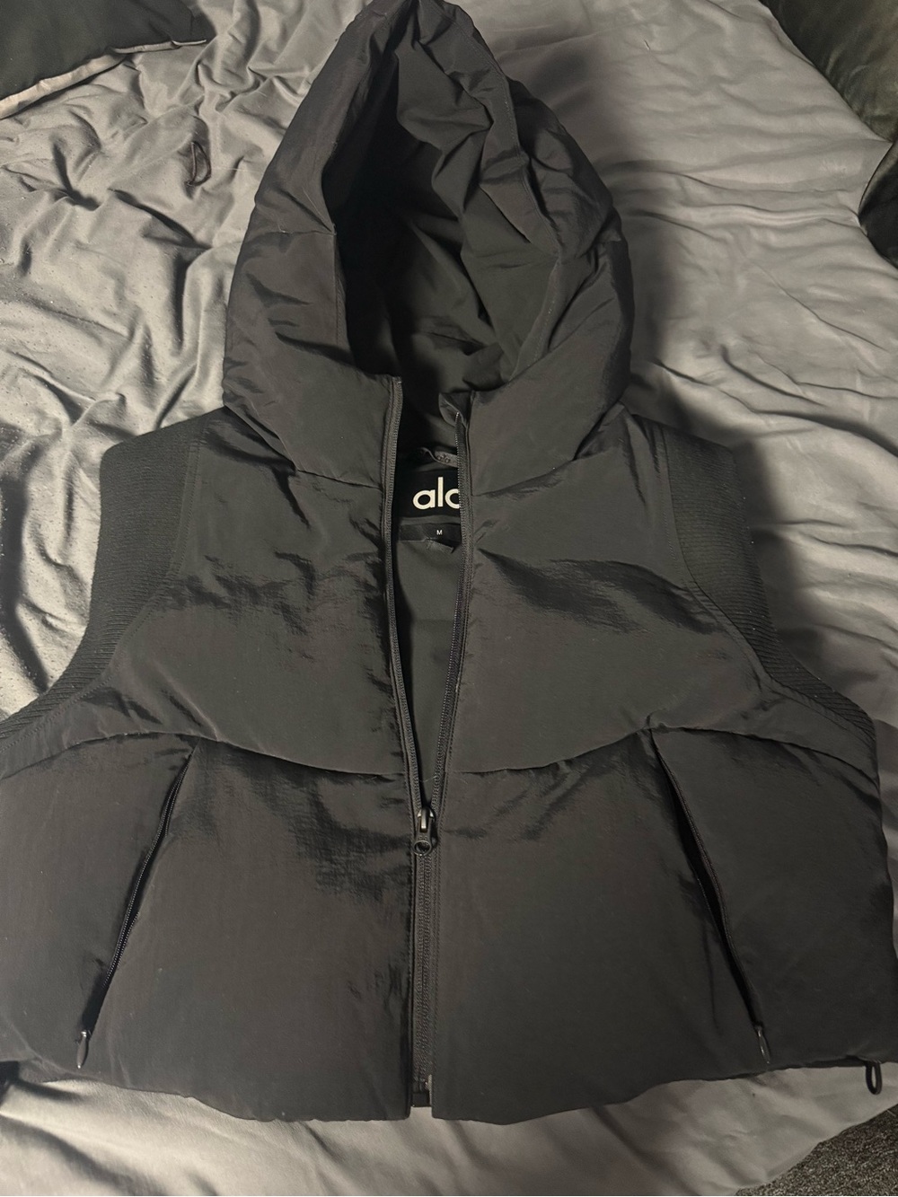 ALO Yoga Black Hooded Puffer Vest